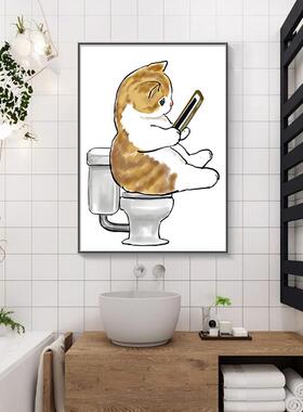 网红现代约卫生式间厕咪所装饰画猫浴免打孔挂画卡通日室洗手台壁