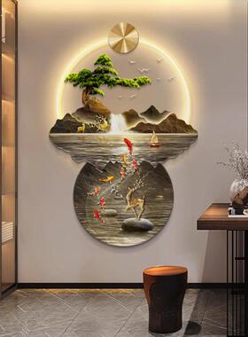 财流水生新中式装玄关饰画入户正对端门壁QWL2251画灯走廊过道山