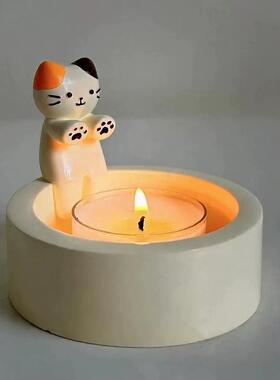 猫咪烤火烛台烛台可爱装饰摆件