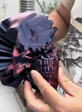 3d打印旋转骷髅头魔方解压玩具摆件模型道具扭曲齿轮黑红色骷髅头