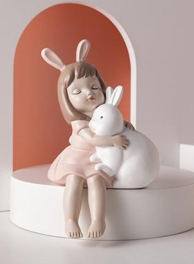 S588可爱兔子小摆件公主房间装饰少女卧室ins儿童房女孩书桌布置