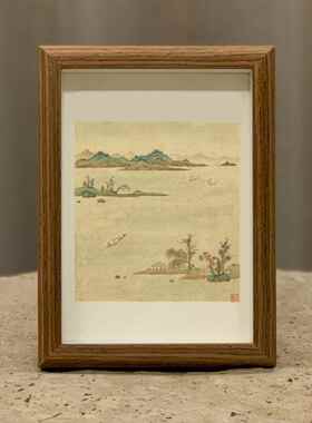 明陆士仁湖山佳趣山水画挂画字画摆台办公室玄关装饰国画禅意礼物