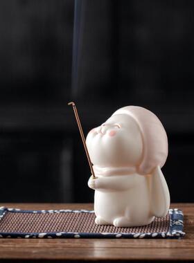 可爱小兔子陶瓷香薰炉摆件软萌治愈茶宠礼品家用室内线 线香插檀