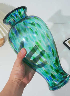 复古手工绿色玻璃花瓶摆件家居客厅餐桌玄关创意轻奢玻璃插花装饰