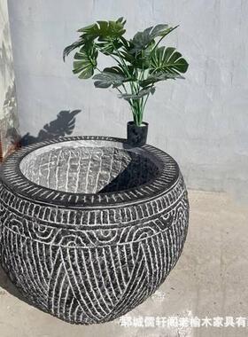 青石石缸户外荷花缸青石门海仿古鱼缸中式庭院荷花大缸石雕摆件