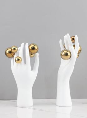 代简约抽象树1730掌脂现白色手雕塑摆件玄关书客厅电视柜家房居装