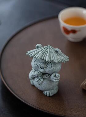 国潮风神龙大侠熊猫茶宠茶玩摆件创意动物治愈系办公室桌面装饰品