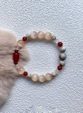 新中式猫眼珠红玛瑙手串高颜值轻奢小众精致清冷国风新年串珠手饰
