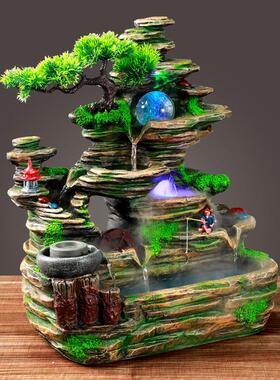 山水高山循环水客厅乔迁装饰品生财落地风水轮假山流水喷泉摆件