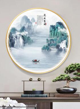 新中式圆形灯画 画入户玄关装饰画 画客厅书房背景墙面壁画 画茶