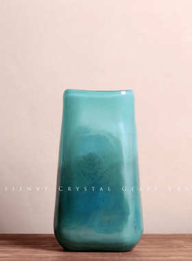 北欧高款平口彩色玻璃花瓶