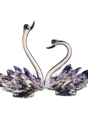 K9水晶天鹅玄关电视柜酒柜家居装饰摆件一对轻奢高档新婚结婚礼物