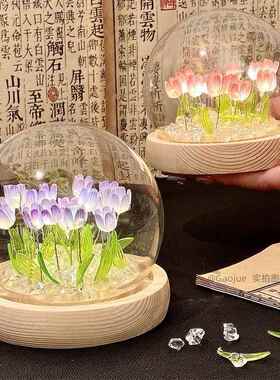 仿真郁金香花海小夜灯母亲节手工diy书房玄关卧室客厅桌面小摆件