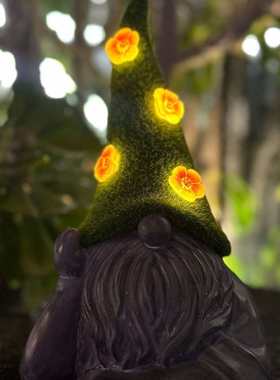 树脂透明帽子矮人摆件花园太阳能灯户外装饰品草坪庭院装饰