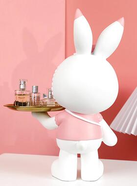 创意轻奢可爱兔居子公托盘151摆件玄关钥匙收纳家客厅面桌办室装