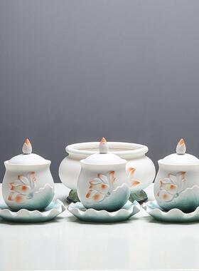 德化陶瓷莲花佛具用品大全香炉供水杯花瓶香筒果盘全套供具摆件