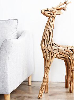 新春装饰手工动物木鹿摆件落地新房开 业客厅橱窗招财结婚创意礼