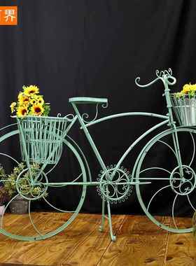 欧式创意摆件饰品家俱商场店铺橱窗装饰道具田园铁艺自行车花架子