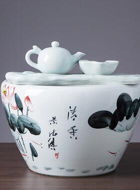 景德镇手绘陶瓷流水喷泉鱼缸乌龟缸招财客厅庭院装饰水景落地摆件