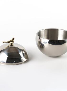 欧圆不北锈钢创意小鸟储物EBR罐摆件简约球茶叶糖果罐收纳样板房