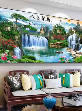 2025新款迎客松字画客厅装饰壁画农村中堂山水风景挂画沙发背景墙