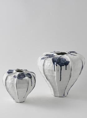 简约现代手绘鎏墨斑青陶瓷花瓶家居样板间民宿艺术复古插花器摆件