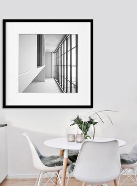 客厅黑白装饰画北欧简约创意挂画现代玄关软装餐厅抽象建筑壁画