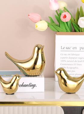 现代简约金色电镀小鸟摆件玄关客厅电视桌面装饰工艺品迷你小摆件