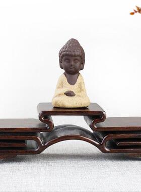 实木雕刻工艺品底座花盆花瓶石头客厅摆件装饰品木雕圆形木质托架