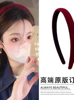 秋冬海绵丝绒红色发箍高级发饰