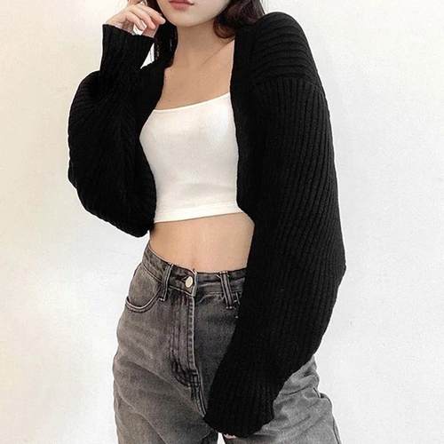 Open Front Solid Color WomenBolero Shrug Cardigan Cropped - 图0