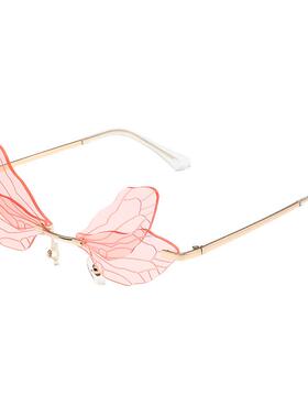 个性蜻蜓翅膀太阳镜女舞会走秀夸张渐变色墨镜跨境ins网红眼镜潮