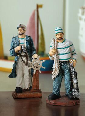 地中海船长水手模型装饰摆件树脂海盗拍摄道具橱窗酒吧咖啡馆摆设