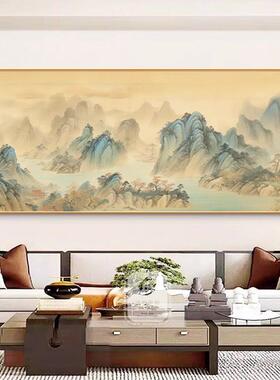 千里江山图客厅挂画横版背有靠山壁画新中式沙发背景墙山水装饰画
