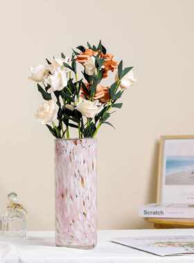 摆件高花瓶装饰轻摆件花瓣琉璃颜客厅插花欧式口奢水培彩色值桌面