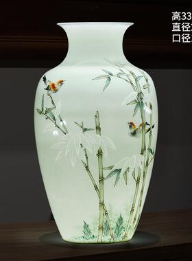 高档景德装镇瓷器大师手绘半刀泥粉彩陶插花中式家居客厅古博架饰