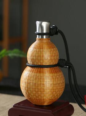 纯钛葫芦杯竹丝竹编保温杯便携大容量斜挎小水壶葫芦水杯酒壶酒瓶