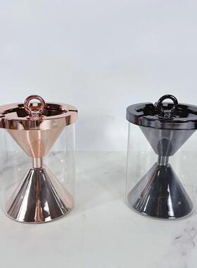 现代简约欧式水晶烟灰色金色烟灰缸摆件样板房软装饰品