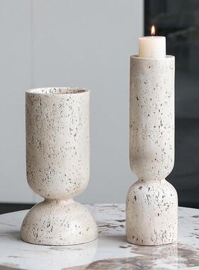 复古简约侘寂风房仿洞石摆烛台几何件酒店样板客厅茶WHM几家居装