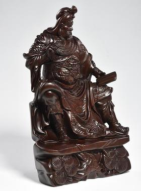 黑檀木雕看书关公摆件实木春秋关公武财神家居供奉客厅玄关工艺品