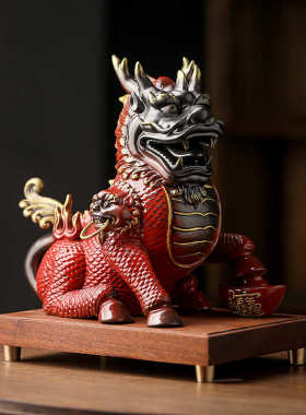 玄关吉祥客厅麒麟一对摆件神兽陶瓷工艺品家居招财办公室开业礼品