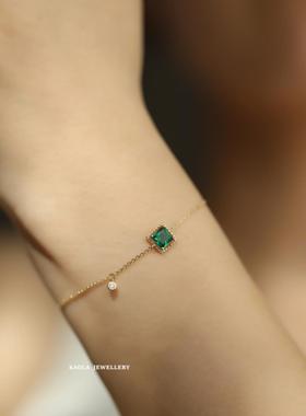 正品祖母方糖手镯妇女的黄金银祖母绿方单绿钻纯石手镯豪轻华法国