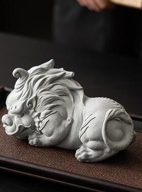 砂石麒麟茶宠摆件鱼缸造景瑞兽貔貅家居创意国潮桌面茶玩装饰品