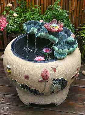 庭院阳台成品养鱼池户外鱼缸造景观流水摆件循环水室外落地水景