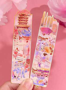 直销新款书签冰箱贴校企旅游金属景区地标国潮套装订做镂空复古文