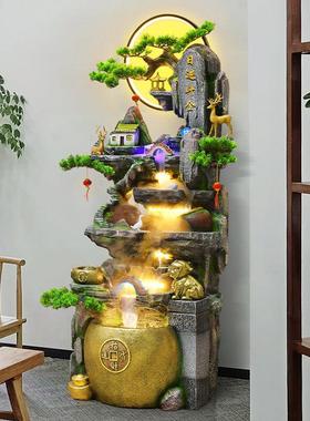 大型落地假山流水摆件循环水景观客厅公司招财风水轮高山喷泉装饰