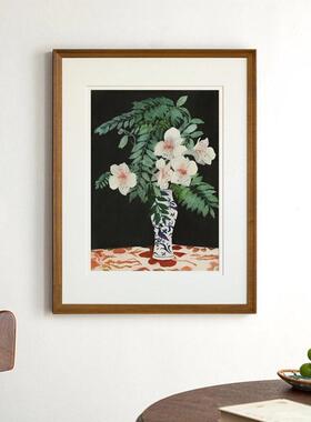 法式中古复古风装饰画客餐厅玄关级感挂画红色百合植物花卉壁画