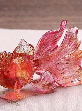 琉璃鱼招财摆件客厅酒柜创意装饰品办公室桌面轻奢中式金鱼工艺品
