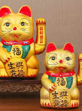 陶摆招财猫摆件金色大号店铺开业HRS-005 礼品创饰意品件电瓷动摇