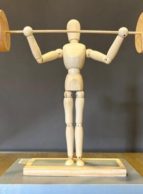 梧棣木人杠铃哑铃健身运动造型人物装饰摆饰